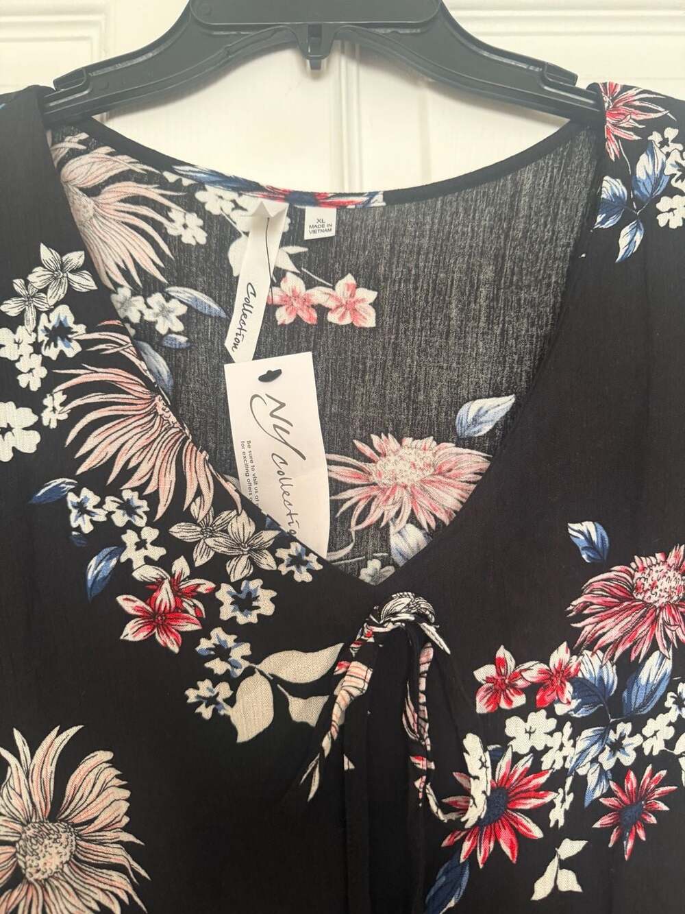 NY Collection Black Floral Print Tie Front Ruffle Hem Dress - Picture 4 of 6
